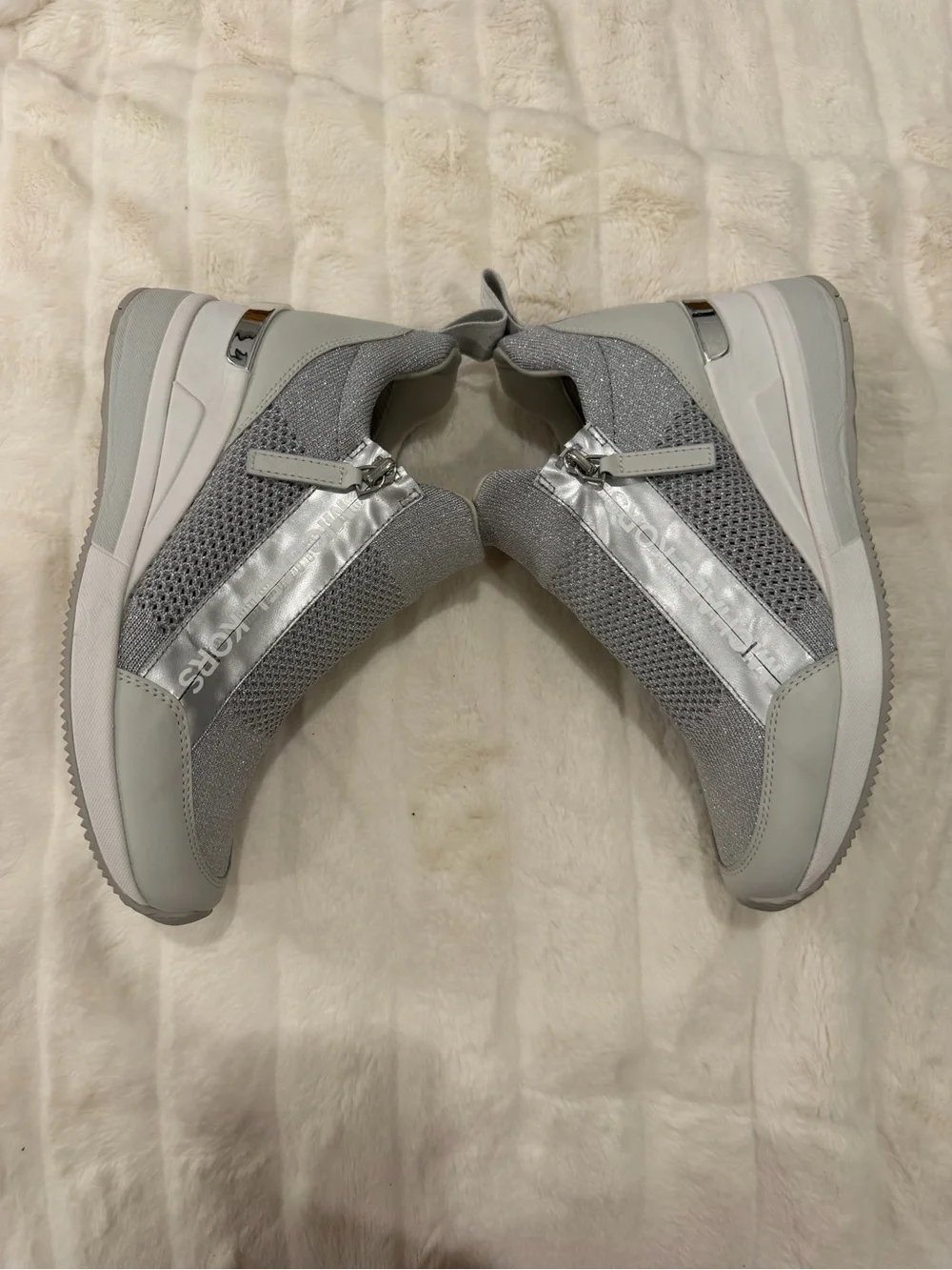 Michael Kors Silver Knit Wedge Sneakers